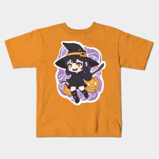 Witchcraft anime characters Chibi style of the Halloween season Kids T-Shirt